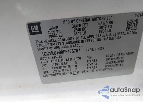 2015 Chevrolet Silverado 2500Hd Wt z USA, uszkodzony, nr VIN 1GC1KUE88FF175767